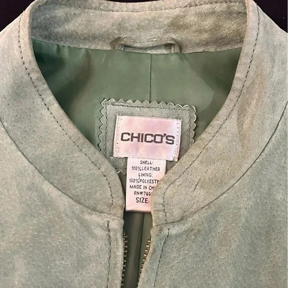 Chicos green suede size 2 (approx. US 12) GUC bomber jacket - Picture 12 of 15